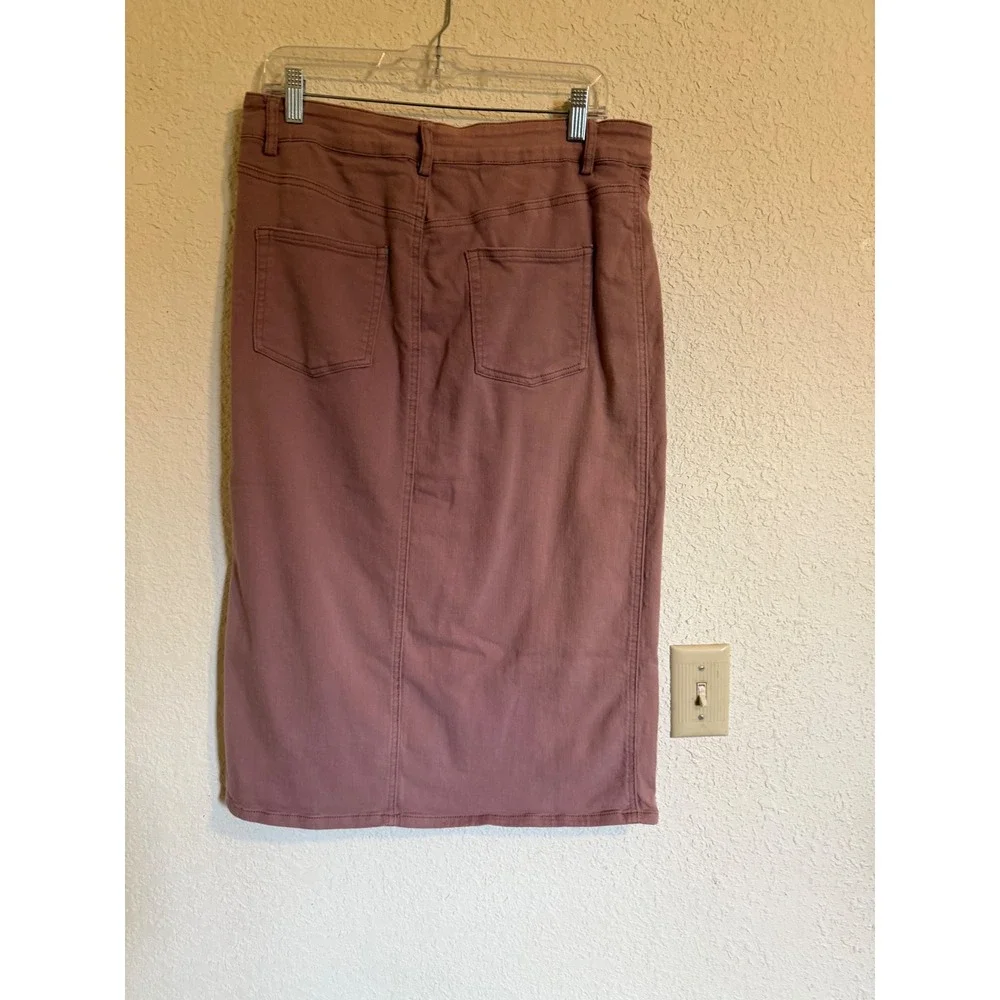 Polagram Mauve Denim Midi Skirt Women 1XL Front Slit Patch Pockets PSK4607-X